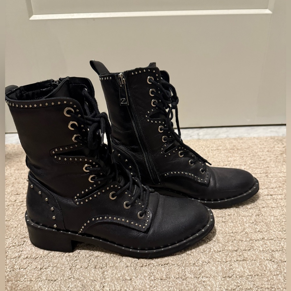Zara Black Studded Combat Boots